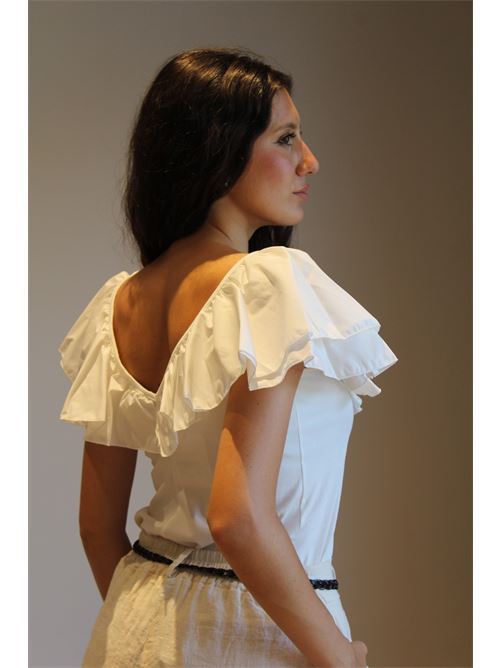 T-shirt scollo a V con volant DIECI MINUTI | 554203